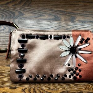 Lanvin clutch wristlet pouch neutral blush crystal embellished